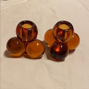 Vintage Amber lucite Glass Candle Holders